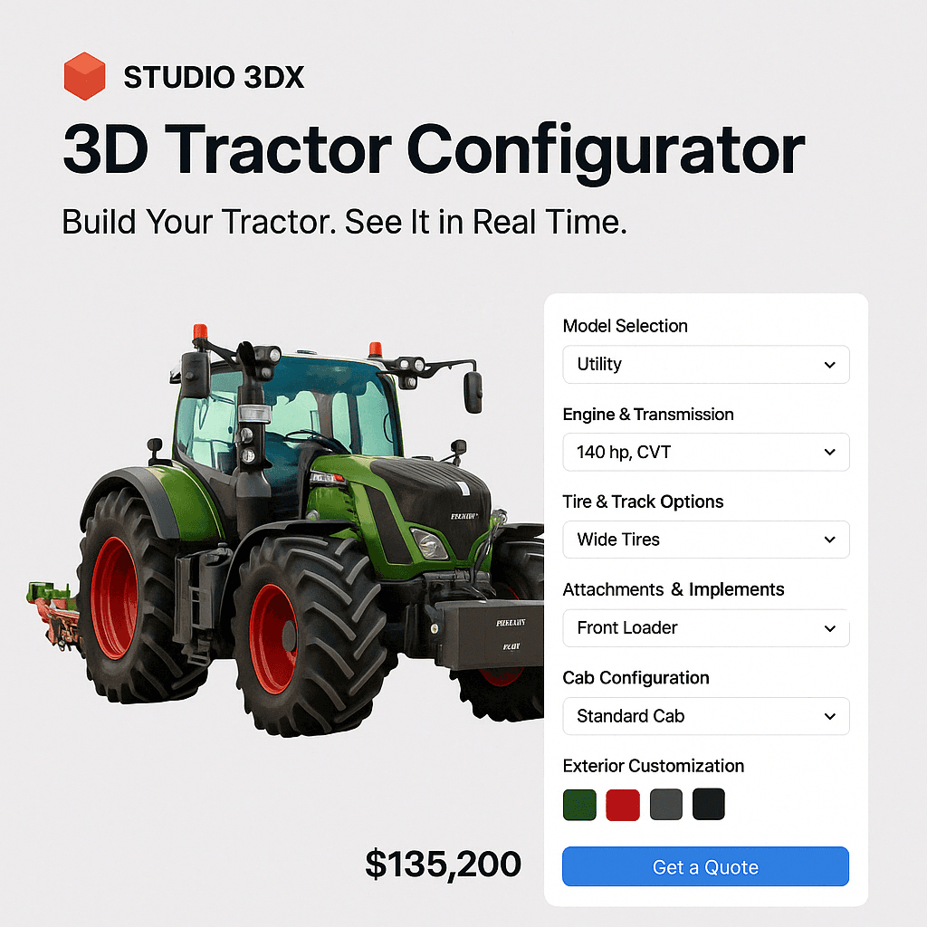 Зробіть сільськогосподарське обладнання доступним для візуалізації, налаштування та продажу